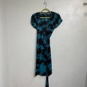 Banana Republic Teal Print Silk Midi Wrap Dress Sz 2